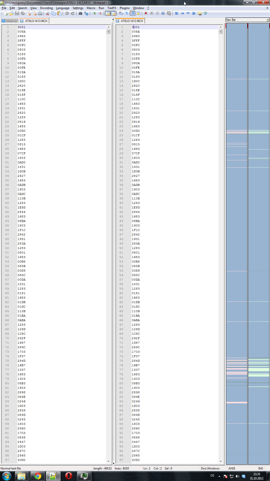 Hex dump visualization of TranzX e-bike firmware